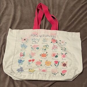 Canvas Floral Tote Bag with Pink Handles